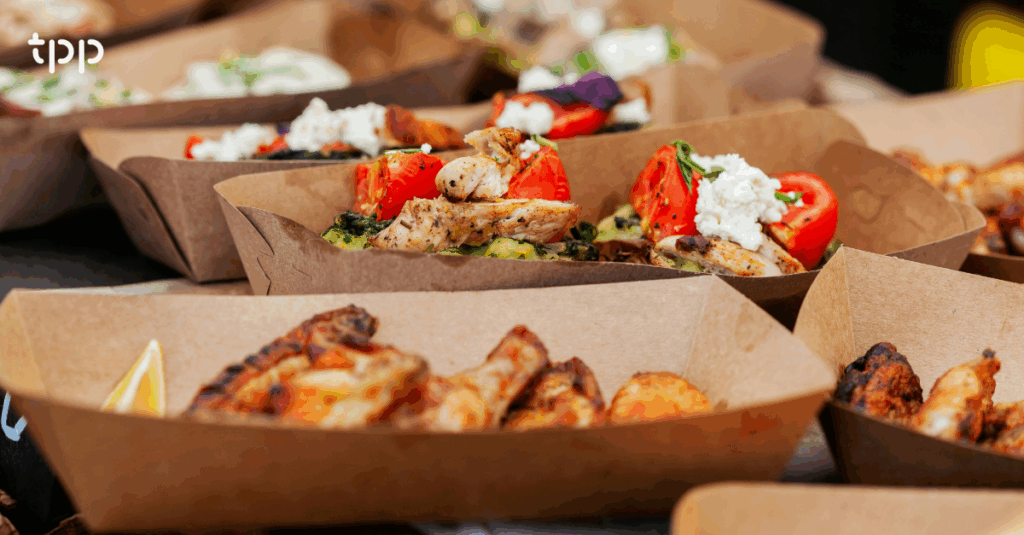 Close-up of Food in Paper Food Containers to Promote Catering Software