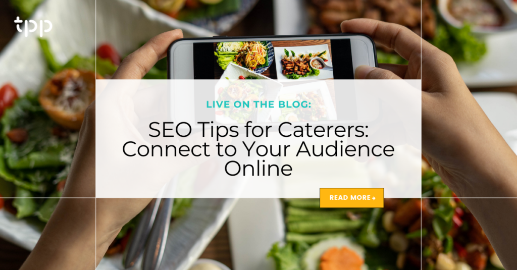 Two hands take a photo of food in front of them to promote catering software