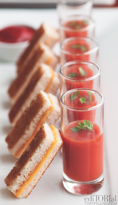 mini grilled cheese sandwiches with tomato soup shots